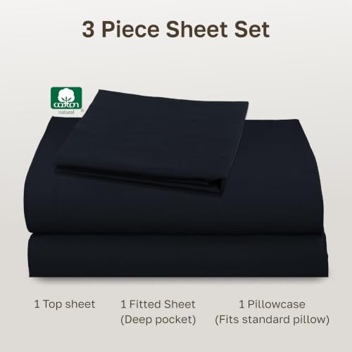 Image of California Design Den XL Twin Sheets Set - Natural 100% Cotton Sheets with 12 inch Pockets, Soft Sateen Weave, Breathable and Durable Bedding Set for Dorm Rooms, College (Midnight Deep Blue)