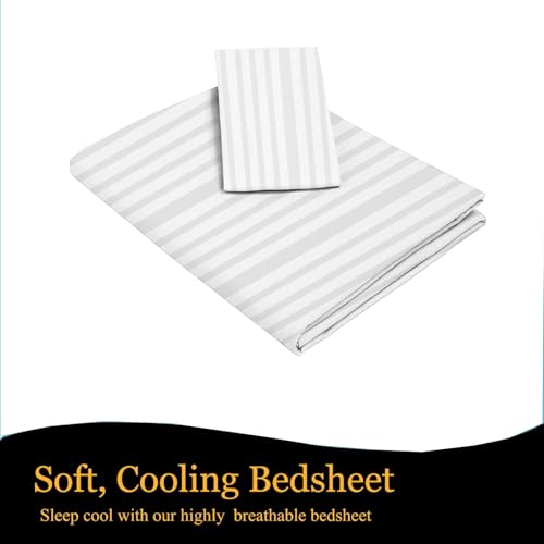 Image of 220 Cotton Feel Glace Cotton 1 Single Bedsheet with 1 Pillow Cover (90X60 Inch) White