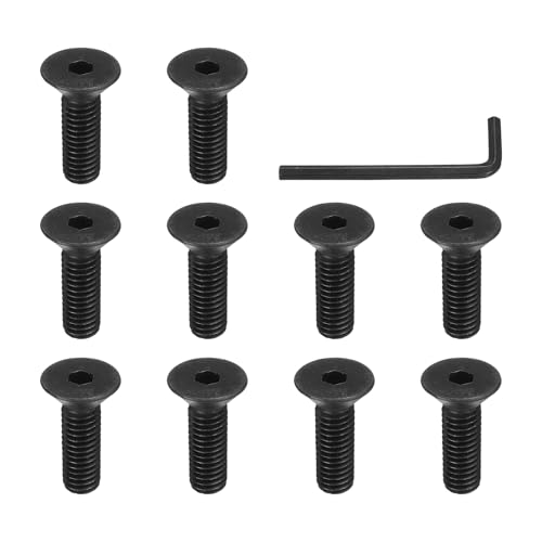 PATIKIL 3/8-16 x 1-1/4 Inch Flat Head Socket Cap Screws, 10 Pcs Flat Countersunk Bolts Hex Socket Drive Machine Screws UNC Coarse Full Thread Black Oxide Grade 10.9 with Hex Spanner