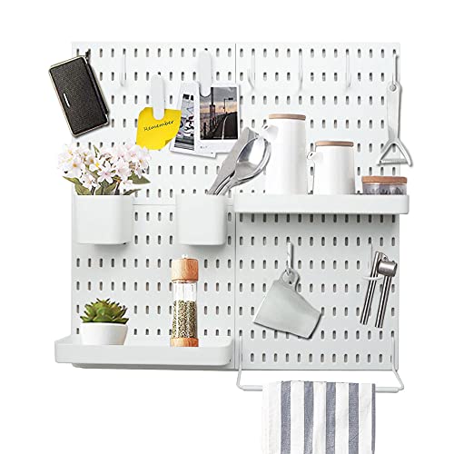 YOKEPO Pegboard Combination Kit with 4 Pegboards with 15 Accessories Modular Hanging for Home Office Wall Organizer, Crafts Organization, Ornaments Display, White | 22