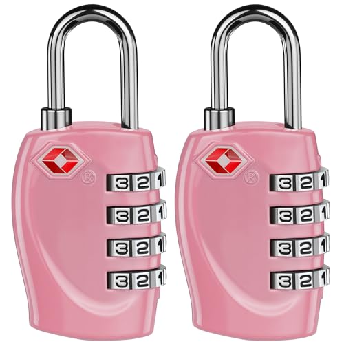 T Tersely 4 Digit Combination Padlock - TSA Accepted Travel Luggage Lock with Alloy Body for Suitcase, Gym Locker, Backpack (2-Pack)(Pink+Pink)