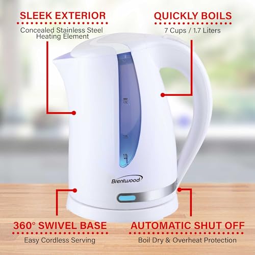 Hervidor Eléctrico Brentwood 1.7L 1100W Blanco miniatura 6