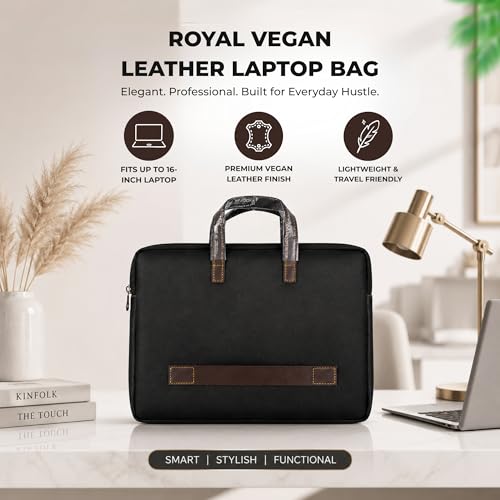 Image of Royal Vegan Leather Laptop Bag for Unisex | Expandable Office Briefcase Fits up to 16-Inch Laptop | Multi-Compartment Organizer | Professional Office, Travel & Daily Use