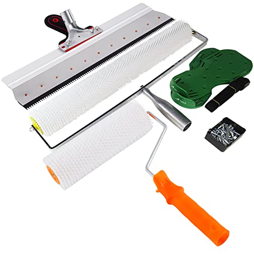 MXBAOHENG Kit de herramientas de autonivelación de cemento con 2 de 11mm Rodillo de Púas Autonivelante (22+48cm) Kit de herramientas autonivelante con Zapatos con Puntas, Rascador de Acero Inoxidable