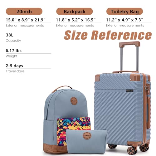 Image of Cosbarn Carry On Luggage 22x14x9 Airline Approved,3 Piece Luggage Set | Lightweight ABS Hardside Luggage,20Inch Carry On Suitcase,Suitcases with Wheels,TSA-Approved LocK,With Matching Backpack