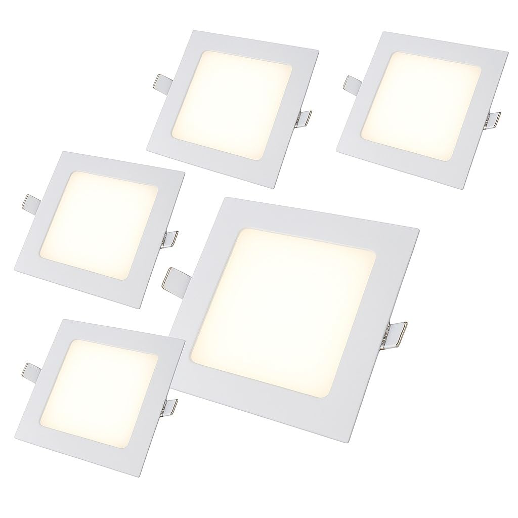 5 Pezzi Faretto LED da Incasso Quadrato 4200K Luce Bianca Naturale Ultra Sottile per Soffitto Cartongesso per Interno Esterno - Alta Luminosità e Design Moderno (18 Watt (22cm X 22cm))