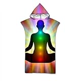 LUOY Strand Poncho Kapuze,Atmungsaktiver Mikrofaser Schnelltrocknender Bademantel 3D Doppelseitig Farbiger 7-Chakra-Druck Bequeme Strandbekleidung Schwimmsportanzug Robe Für Erwachsene