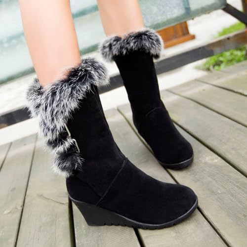 GUNIYIFS Womens Winter Snow Boots Wedge Fur Lined Warm Boots Mid-Calf boots Boots Comfortable Slip On Suede Outdoor Shoes3