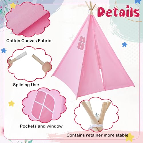 Woanger YX-WOANGER-3276 6 Set Teepee Tent For Kids With 10Ft Light String Set Foldable Play Tent Cotton Canvas Child Tent Led Star Lights For Indoor Outdoor Playhouse Toddler Girls Boys House Room  thumb #2