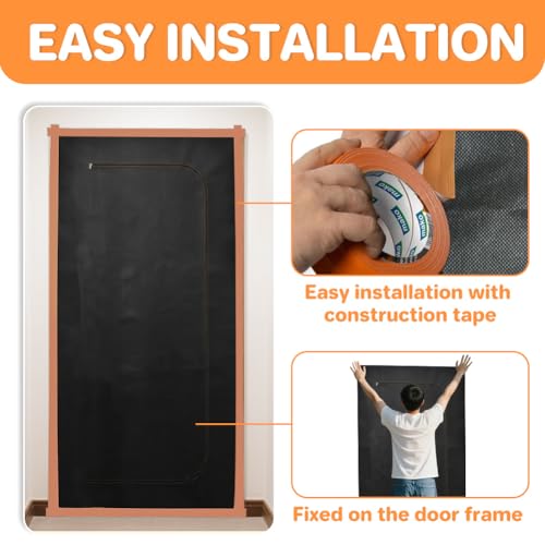 DUJUIKE Staubschutztür mit Reißverschluss 2 Stück*110x220cm, mit 2- Seitigem Reißverschluss, Atmungsaktive Staubschutzwand,Polypropylen-Vlieshülle,per Renovierung, Sanierung Und Restaurierung