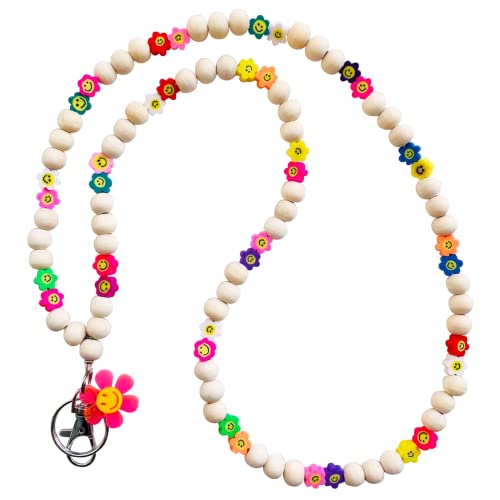 Teacher Lanyards for Id Badges and Keys, Cute Beaded Lanyards for Women for ID Holder, BOHO Lanyard with Fancy Wooden Bead Design(A+)