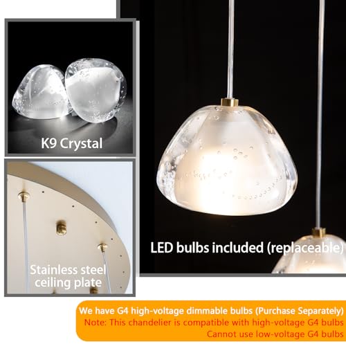 Image of 30-Lights Modern Chandeliers for High Ceiling Large Crystal Chandeliers LED Long Handing Light Fixture for Entrance Hallway Foyer Staircase 3000K
