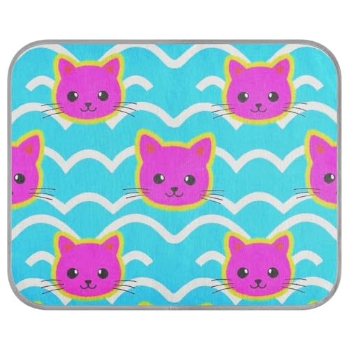 siphylline Wave Pattern Cartoon Cat Magenta Summer Cooling Pads Self Cooling cat beds for Outdoor for Hamster Outdoor pet Cute tapete refrescante para mascotas S