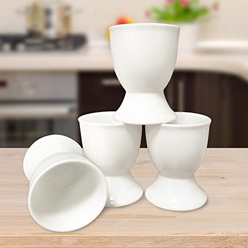 MIUSITE Porcelain Ceramic Egg Cups,Soft Hard Boiled Egg Holder Topper- Set of 4 for Breakfast,Dishwasher Safe, Egg Serving Cups for Brunch, Kitchen(White)
