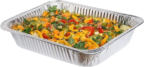 Essential Housewares 10 Extra Deep Aluminium Foil Trays - 32 x 26cm (10 x 12 Inch) Heavy Duty Disposable Foil Baking Trays Takeaway Containers. Metal Food Trays for Catering & More.