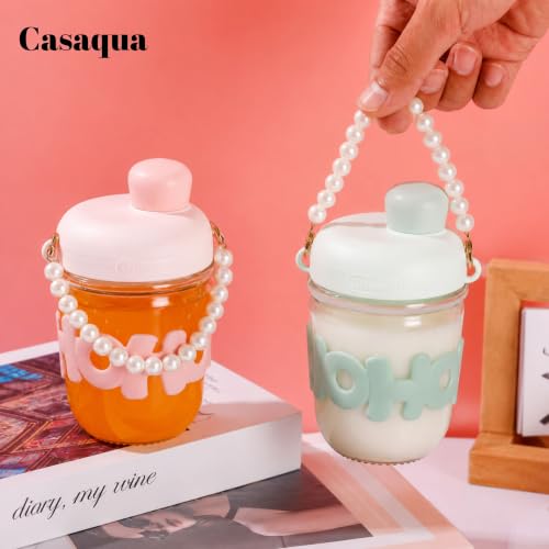 Image of Glass Tumbler with Lid & Pearl Handle - 350ml, Set of 1, Cute Drinking Glass Cup with Silicone Sleeve, Leakproof Portable Water Bottle for Coffee, Juice, Milk (Receiving rendom Color)