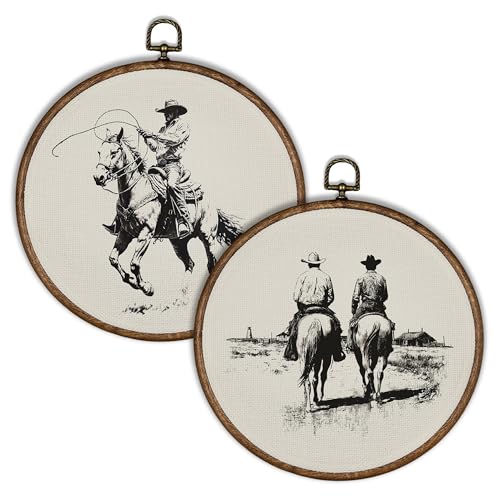XBBMGG Western Cowboy Wall Art, Vintage Southwestern Desert Round Wall