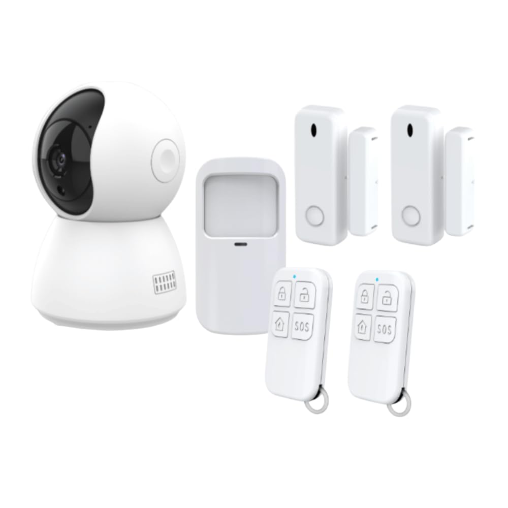 Pack sécurité, 1 Caméra WiFi intérieure motorisée 4 MP et Hub système d'alarme + 2 détecteurs d'ouverture + 1 détecteur de Mouvement + 2 télécommandes