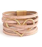 hotoo Pink Leather Wrap Bracelets for Women Boho Bracelet Girls Heart Aesthetic Cuff Friendship Mult