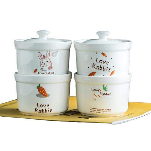 シチュー 鍋 茶碗蒸し 食器 蓋付き 煮込み鍋 4点セット陶器?? キッチン用品 スープ碗 スープ作り 食事用 茶碗 和食器 調理用品 使いやすい 可愛い おしゃれ ホテル レストラン 家庭 業務用 スープジャー セット セラミック製防水シチューポット (
