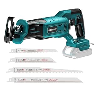 LIVOWALNY Akku Säbelsäge Kompatibel mit Makita 18V (Ohne Akku) - Reciprosäge Bürstenlos Motor 3200 SPM, 3 variable Geschwindigkeiten mit 4 Sägeblätter für Metall/Holz/PVC (Blau)