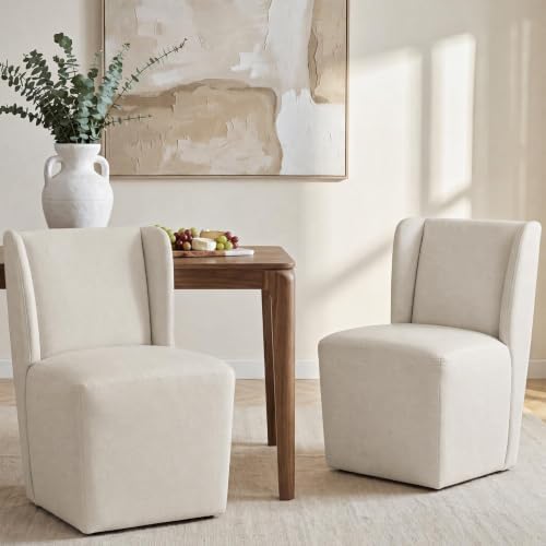 KISLOT Upholstered Dining Chairs Set of 2 with Hidden Casters, Linen