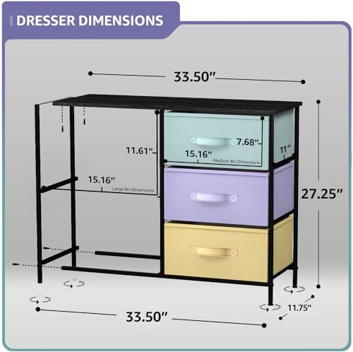 Sorbus Kids Dresser with 5 Drawers - Storage Chest Organizer Unit with Steel Frame, Wood Top & Handles, Tie-dye Fabric Bins for Clothes - Wide Furniture for Bedroom Hallway Kids Room Nursery & Closet — view 3