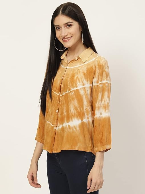 Image of Maaesa - Women Handcrafted Tie-Dye Rayon Shirt | Casual & Office Wear | Relaxed Fit | Long Sleeve | Breathable & Lightweight Fabric