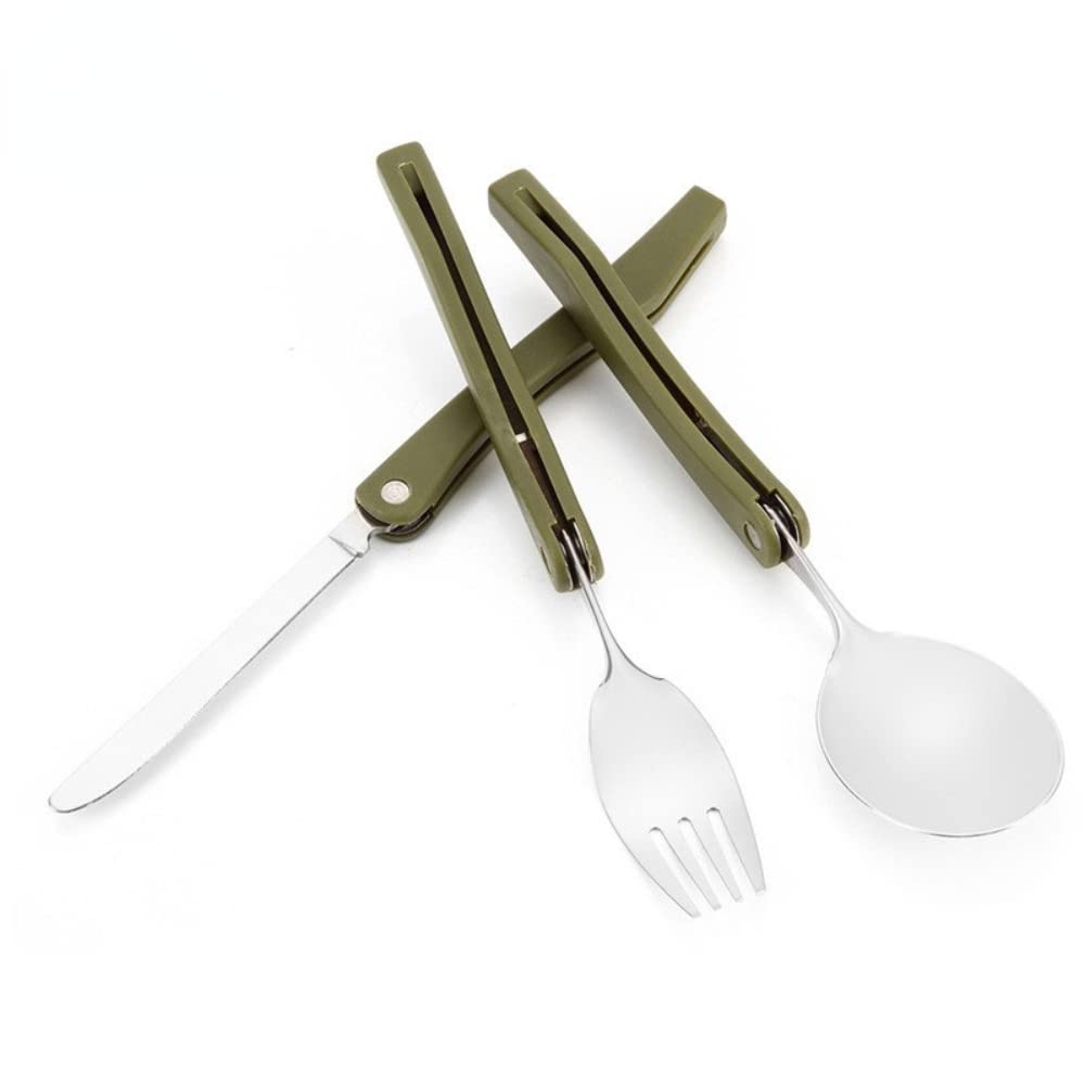 Angelia Outdoor Camping Travel Tableware Folding Three Piece Set Stainless Steel Folding Knife, Fork and Spoon