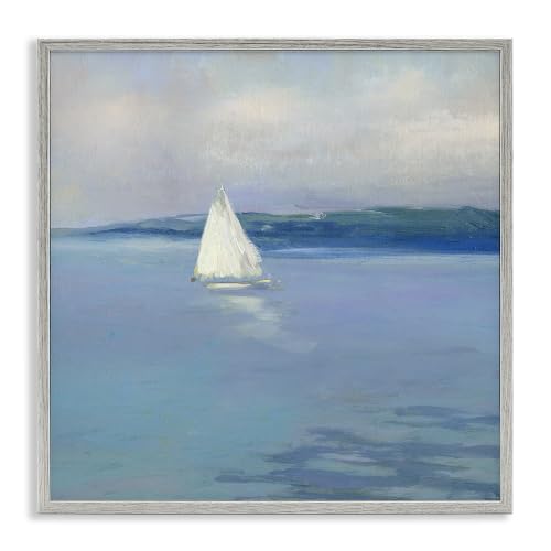 Serene Sailboat Floating Water Ocean, 17 x 17 Inch Framed Giclée Print