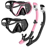 Snorkeling Gear for Adults, Adult Snorkel Mask Set Scuba Diving Dry-Top, Swimming Goggles w/Nose Cover, HD Tempered Glass Panoramic Anti-Leak Anti-Fog, Travel Snorkeling Packages, 2 Pack