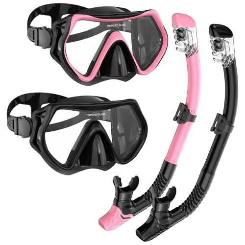 Schnorchelset Erwachsene, Taucherbrille Erwachsene und Dry Schnorchel für Herren und Damen,Anti-Leck & Anti-Fog Tauchmaske aus Gehärtetem Glas Schnorchelmaske, für Schnorcheln, Tauchen 2er-Pack
