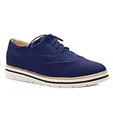 zapatos cordones mujer baratos  Zapatos Planos con Cordones Mujer Brogue Zapato Talón Plano Gamuza Colores Manera Tallas Grandes Botas Negro Rosa Gris Azul Marrón 35-43 Azul 40