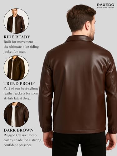 Image of Brown Faux Leather Jacket For Men - Lightweight Stylish Travel Outerwear For Bikers | Leather Jacket For Man - Stylish Lightweight Travel-ready Jacket