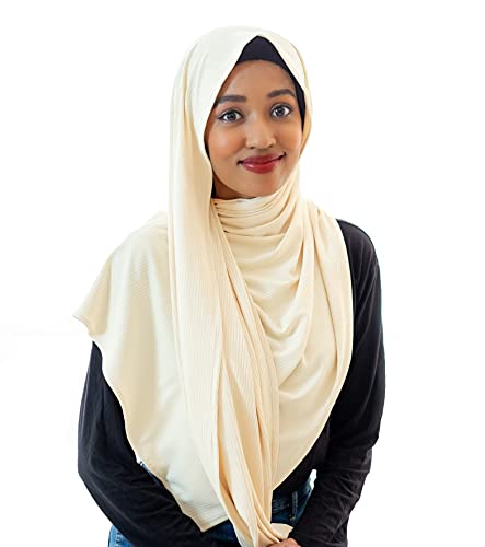 SABA scarves Ribbed Jersey Hijab Bali Collection [Wrinkle free effortless daily essentials] (Cream), Standerd size (SABA-RJ8000)