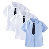 Boys Girls 3-Piece Dress Shirt Set Short Sleeve Turn-Down Collar Shirts with Bow Tie Summer Casual Student School Uniform Outfit Tops Size 2-15 Years