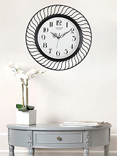 Image of CHRONIKLE Modern Analog Round Adorable Metal Case Wall Clock for Living Room Home Decorations Office Gifts (Size: 45 x 5 x 45 CM | Color: Black & Silver | Weight: 1500 Gram)