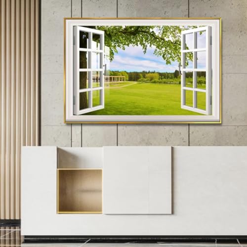 Ventana LED decorativa de 90x60cm con lienzo de paisaje verde para dormitorio 8