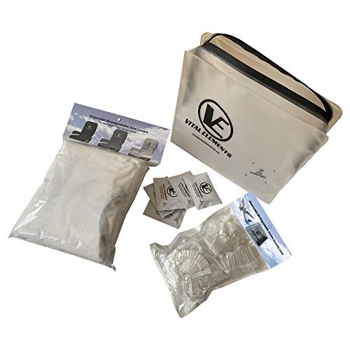 Travel Safe Pack: Airplane Seat Covers (with Armrest) Grey with TSA Tray Liners, Wipes BOX 25