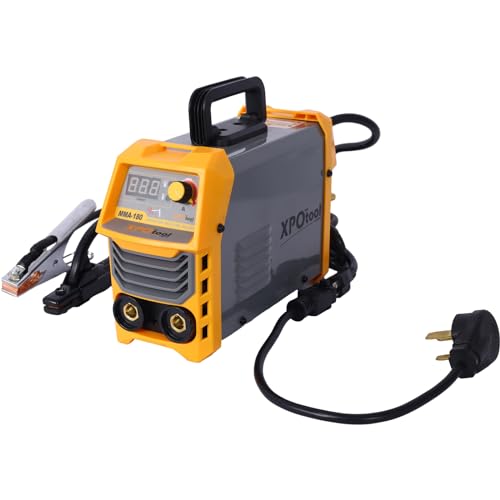 110/220V MMA Welder, 180A Stick ARC Welding Machine IGBT Inverter Digital Display LCD Hot Start Welder with Electrode Holder, Work Clamp, Input Power Adapter Cable Dual Voltage DC - Yellow+Grey