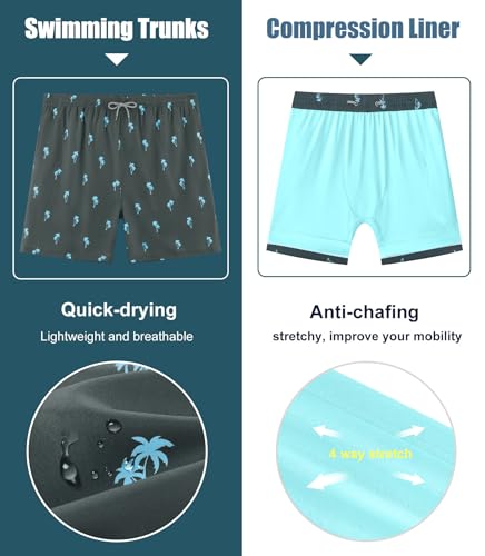 Image of APTRO Men's Swim Trunks with Compression Liner 5 Inch Bathing Suit Beach Swimsuits