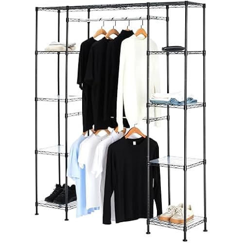 Amazon Basics Expandable Metal Hanging Closet Organizer System with Storage Shelves, Adjustable, Easy to Assemble, 57-80"L x 14"W x 72"H, Black
