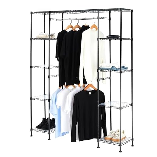 Amazon Basics Expandable Metal Hanging Storage Organizer Rack Wardrobe with Shelves, 14"-63" x 58"-72", Black