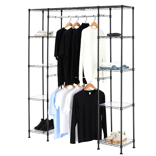 Amazon Basics Expandable Metal Hanging Closet Organizer System with Storage Shelves, Adjustable, Easy to Assemble, 57-80"L x 14"W x 72"H, Black by Amazon Basics - Used condition - US$73.76