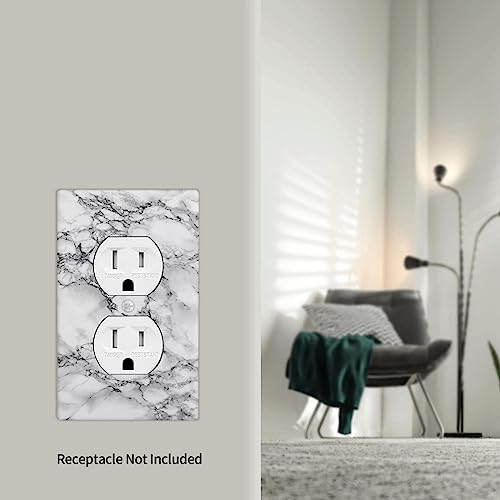 Marble Single Outlet Wall Plate Decorative 1 Gang Double Electrical Receptacle Cover For Bathroom Farmhouse Kitchen 4.5 X 2.76 In Grey Black White #TOP5