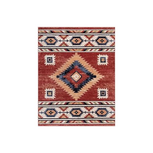 Tapis pas chere 200x250cm rouge géométrique et facile à nettoyer