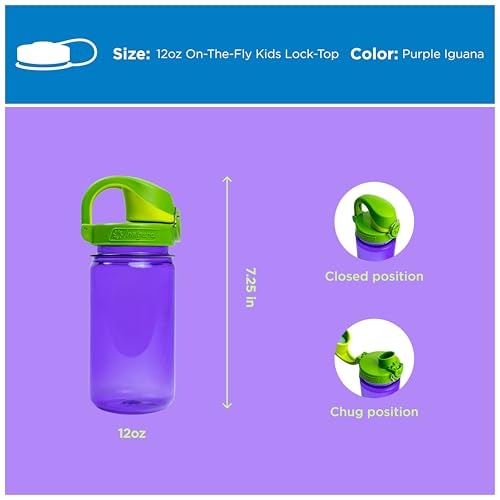 Image of Nalgene Kids' 12 oz On The Fly Lock-Top Water Bottle, Purple Iguana (Purple with Sprout)