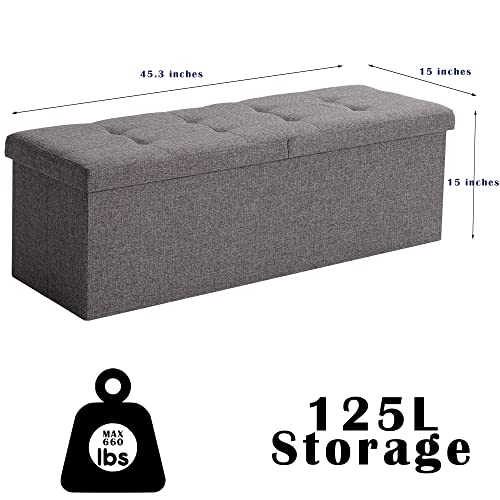 Image of Storage Ottoman Bench Foldable Footrest Foot Stool, 45 inch Fabric Brown | Small Ottoman Foot Rest Seat Shoe Bench Flip-Top forliving Room End of Bed Bedroom Couch Dorm 166L Folding Upholstered Chair