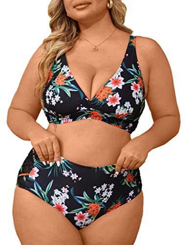 Yutdeng Traje de Baño Dos Piezas Mujeres Bañadores de Tallas Grandes Malla Sexy Bikini Cintura Alta Reductores Conjunto de Baño con Relleno Plus Size Biquini sin Espalda