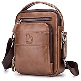 BAIGIO Leder Umhängetasche Herren Schultertasche Vintage Männer Tasche Crossbody Bag Herrentasche zum Umhängen Ledertasche mit Verstellbarem Gurt für Business Arbeit Reise
